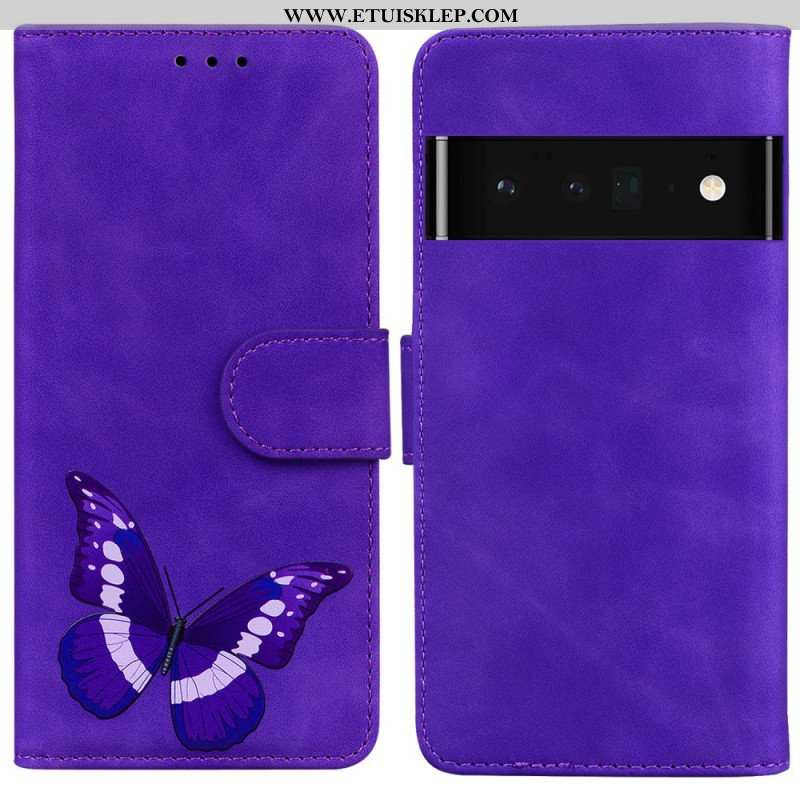 Etui Folio do Google Pixel 6 Pro Motyl Dotykający Skóry